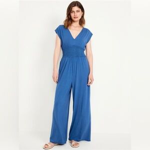 NWT! Blue Waist-Defined Shirred Jumpsuit - Size XL